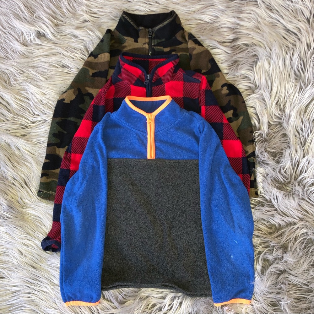 Kids Fleece Jacket Layering Bundle in Blue, Camo, and Lumberjack Plaid; Size 6